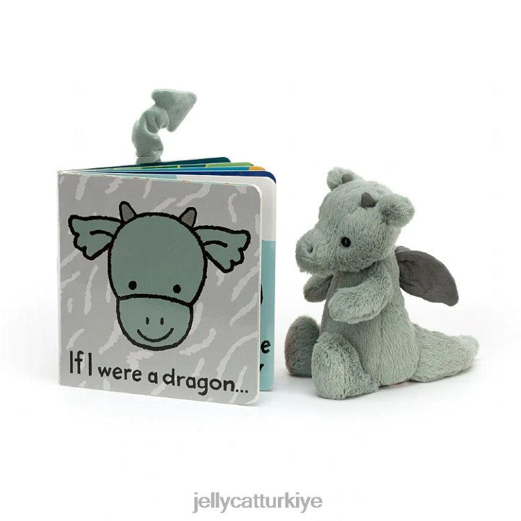 kitap Jellycat eğer bir ejderha kitabı ve utangaç bir ejderha yeşili olsaydım JNF4L808
