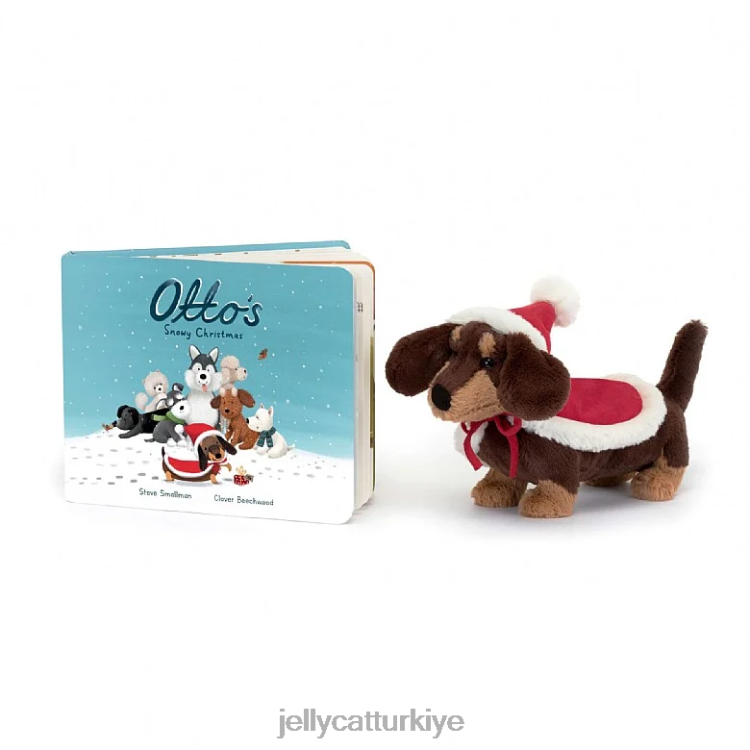 kitap Jellycat otto'nun karlı yılbaşı kitabı ve kış ısıtıcı otto sosis köpek kahverengi JNF4L305