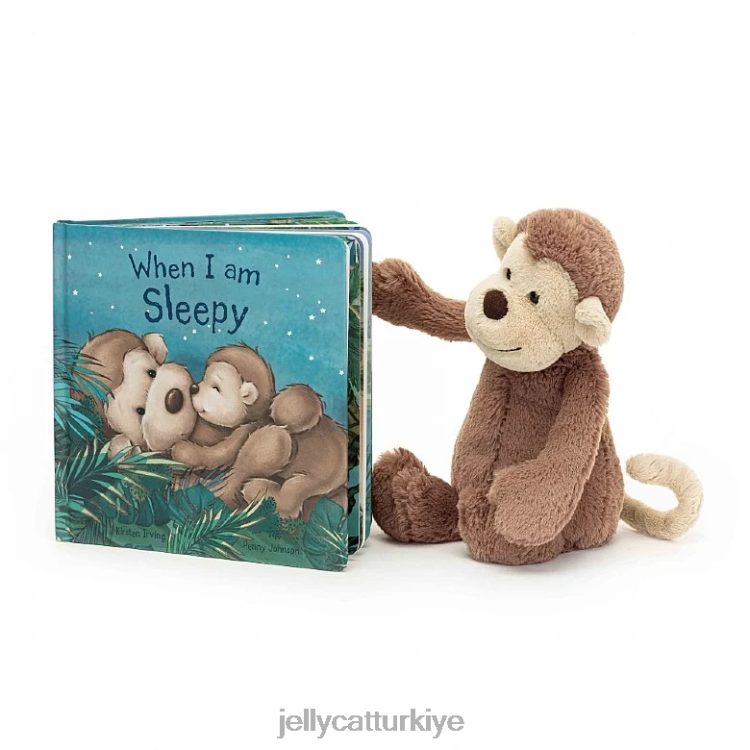 kitap Jellycat uykum geldiğinde kitap ve utangaç maymun kahverengisi JNF4L725