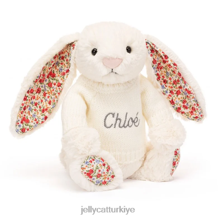 oyuncak Jellycat kişiselleştirilmiş jumper kremalı çiçek tavşanı JNF4L594