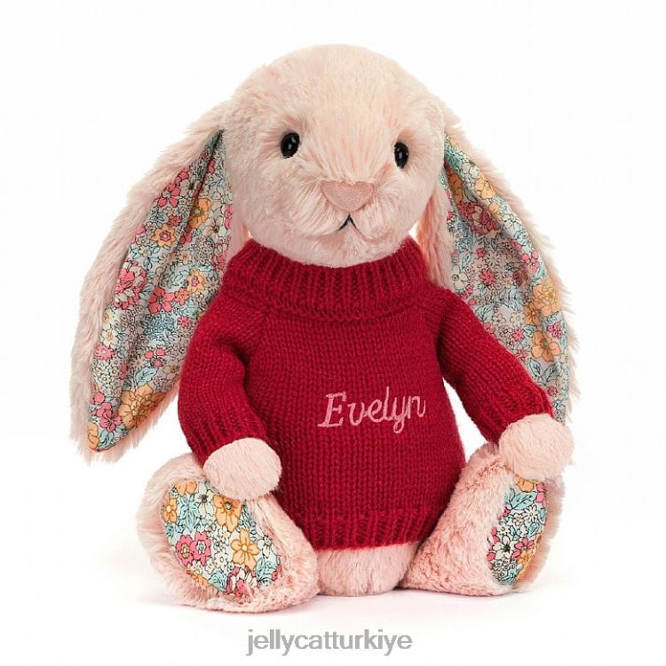 oyuncak Jellycat kişiselleştirilmiş kırmızı jumper şeftali ile çiçek allık tavşan JNF4L425