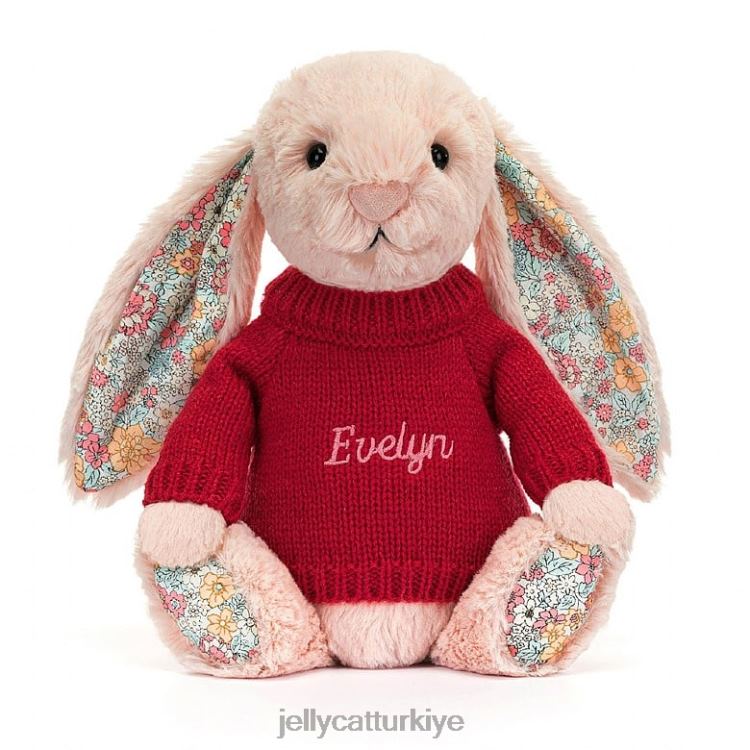 oyuncak Jellycat kişiselleştirilmiş kırmızı jumper şeftali ile çiçek allık tavşan JNF4L425