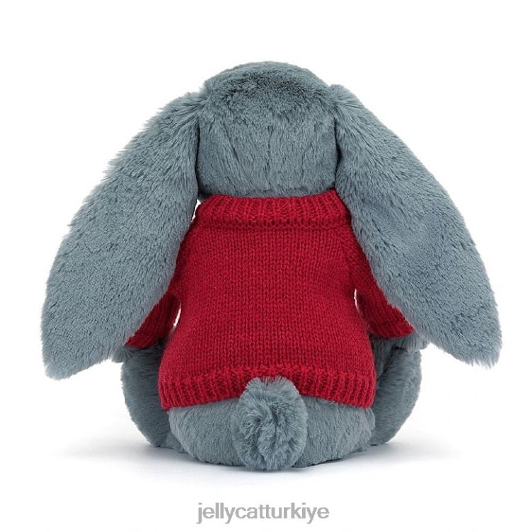 oyuncak Jellycat kişiselleştirilmiş kırmızı kazaklı mavi çiçekli esmer tavşan JNF4L474