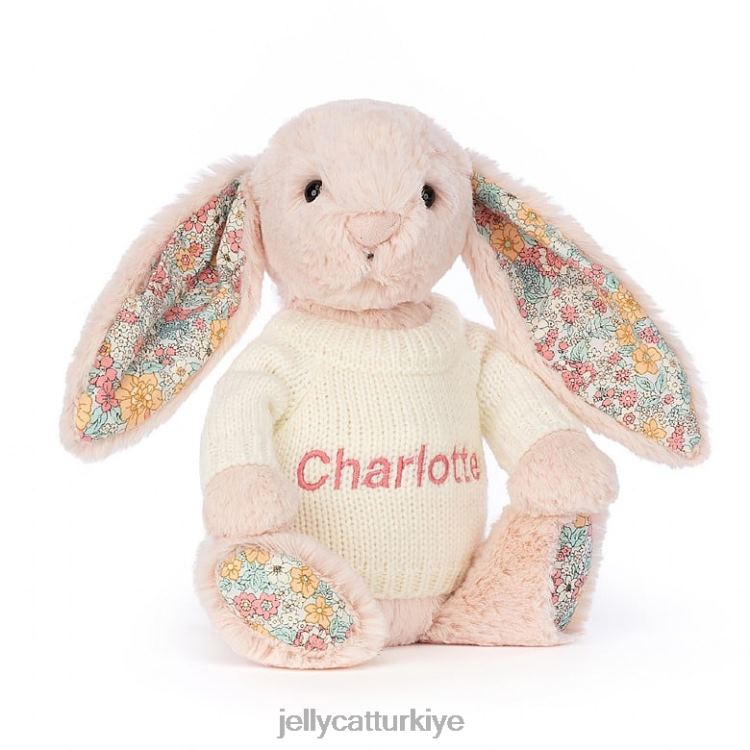 oyuncak Jellycat kişiselleştirilmiş kremalı kazak şeftali ile çiçek allık tavşan JNF4L221