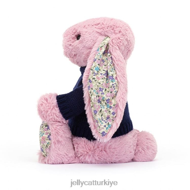 oyuncak Jellycat kişiselleştirilmiş lacivert kazak pembesiyle çiçek lale tavşanı JNF4L466