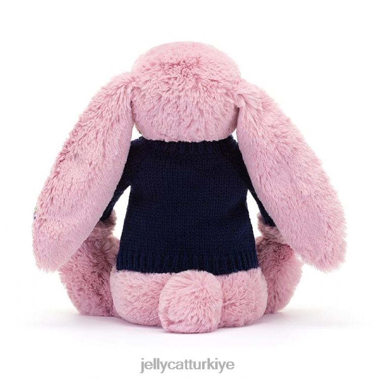 oyuncak Jellycat kişiselleştirilmiş lacivert kazak pembesiyle çiçek lale tavşanı JNF4L466
