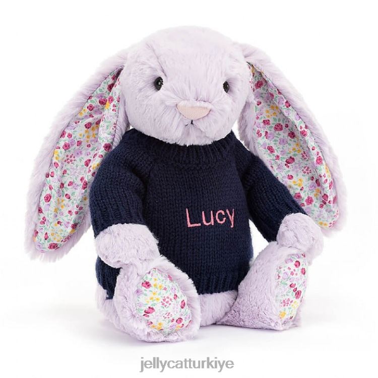 oyuncak Jellycat kişiselleştirilmiş lacivert kazaklı mor çiçekli yasemin tavşanı JNF4L472