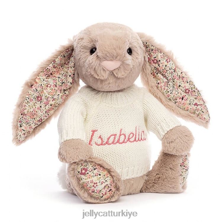 oyuncak Jellycat kişiye özel krem ​​rengi bej kazaklı Blossom Bea tavşanı JNF4L160