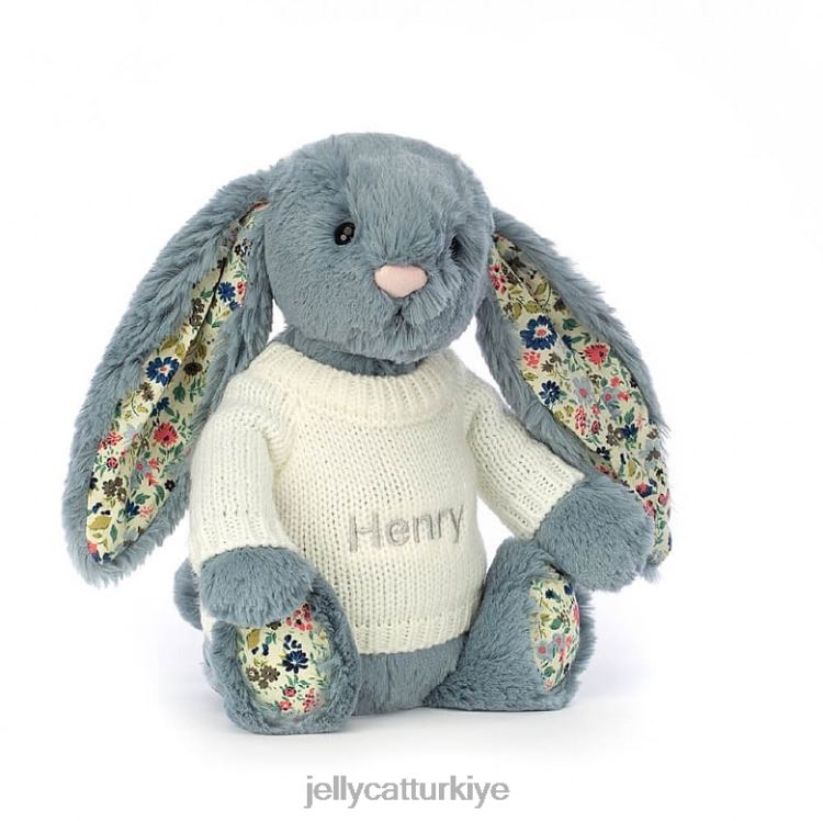 oyuncak Jellycat kişiye özel krem ​​rengi kazak mavisi ile çiçeksi esmer JNF4L331