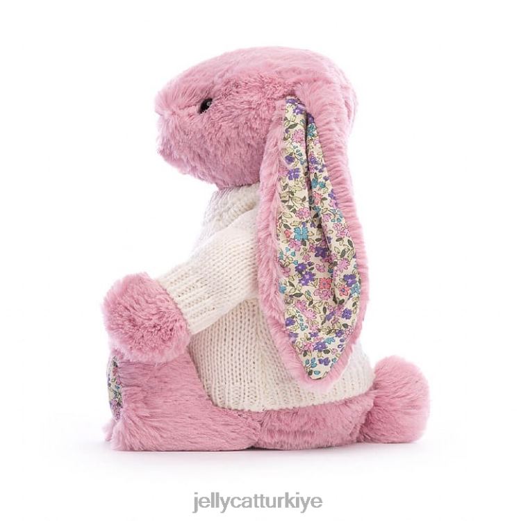 oyuncak Jellycat kişiye özel krem ​​rengi kazaklı çiçek lale tavşanı pembe JNF4L298