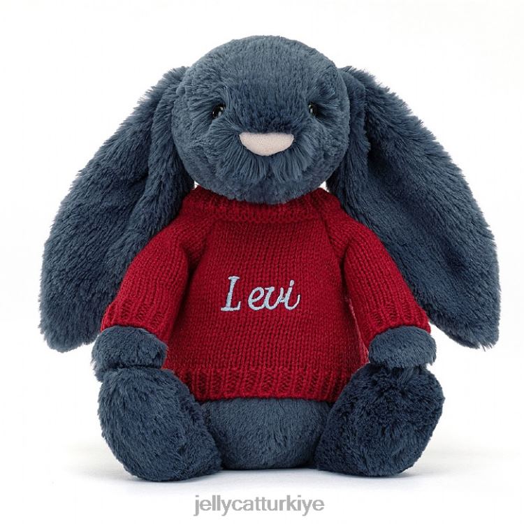 oyuncak Jellycat Kişiselleştirilmiş kırmızı kazaklı, lacivert utangaç tavşan JNF4L374