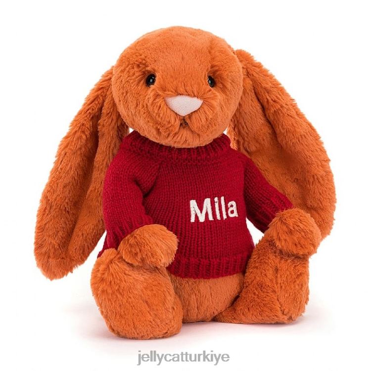 oyuncak Jellycat Kişiselleştirilmiş kırmızı kazaklı turuncu mandalina tavşanı JNF4L509