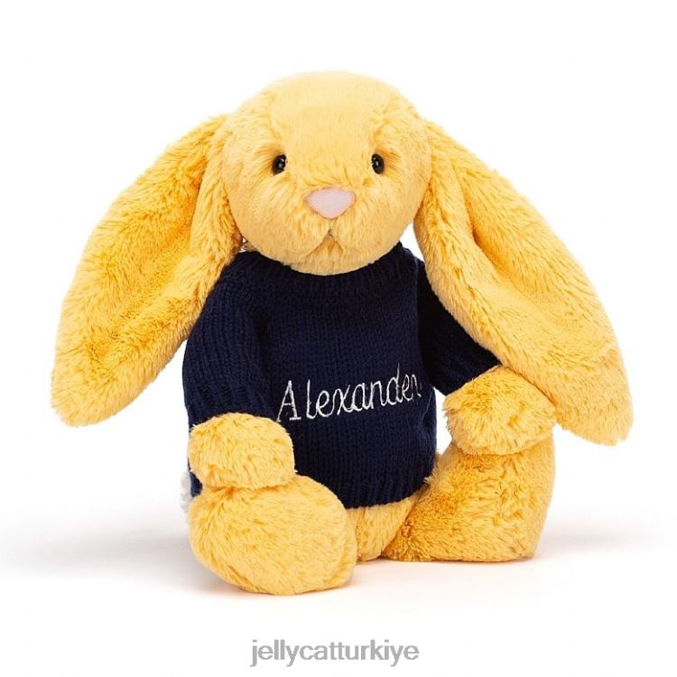 oyuncak Jellycat Kişiselleştirilmiş lacivert kazak güneş ışığıyla utangaç tavşan JNF4L390