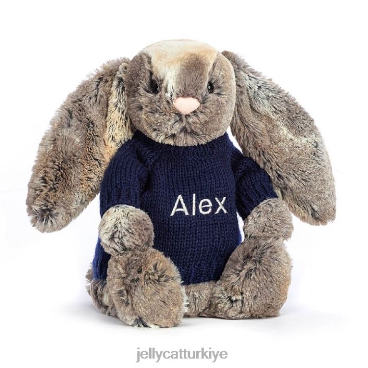 oyuncak Jellycat Kişiselleştirilmiş lacivert kazak grisi ile utangaç pamuk kuyruklu tavşan JNF4L397