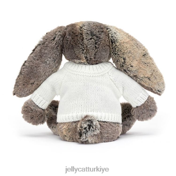 oyuncak Jellycat Kişiye özel krem ​​rengi gri kazaklı utangaç pamuk kuyruklu tavşan JNF4L354