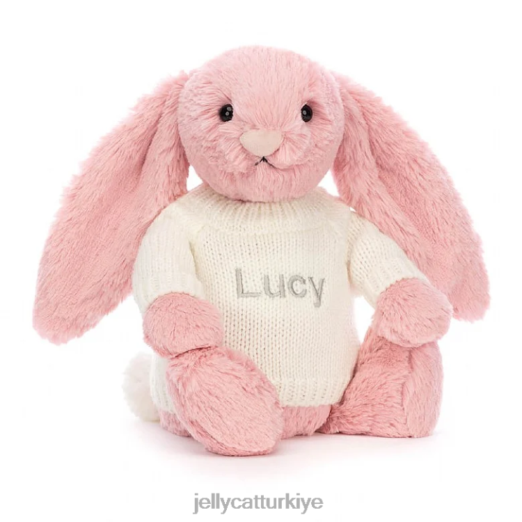 oyuncak Jellycat Kişiye özel krem ​​rengi kazaklı, şerbet pembesi ile utangaç taç yaprağı tavşanı JNF4L243