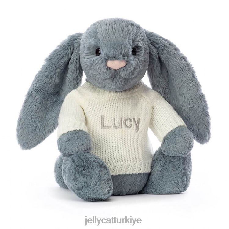 oyuncak Jellycat Kişiye özel krem ​​rengi mavi kazaklı utangaç esmer tavşan JNF4L266