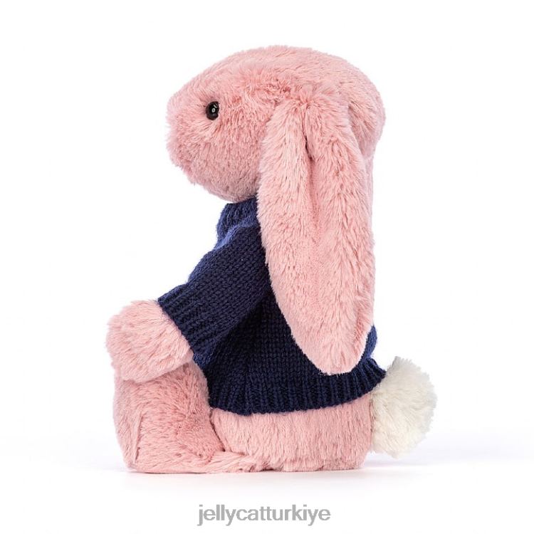 oyuncak Jellycat Kişiye özel lacivert kazaklı sorbe pembesi ile utangaç taç yaprağı tavşanı JNF4L413