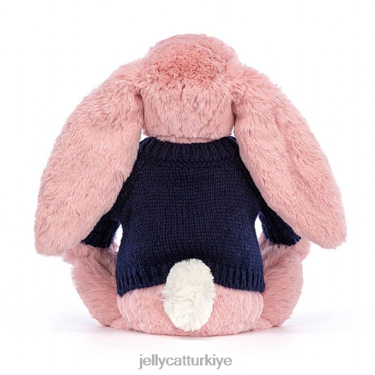 oyuncak Jellycat Kişiye özel lacivert kazaklı sorbe pembesi ile utangaç taç yaprağı tavşanı JNF4L413