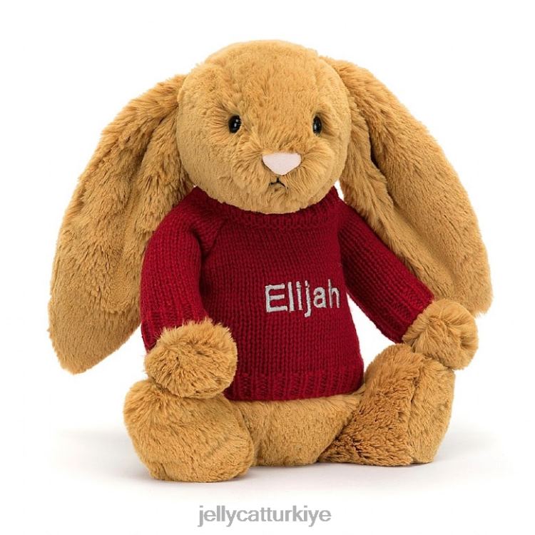 oyuncak Jellycat kişiselleştirilmiş altın rengi kırmızı kazaklı utangaç tavşan JNF4L333