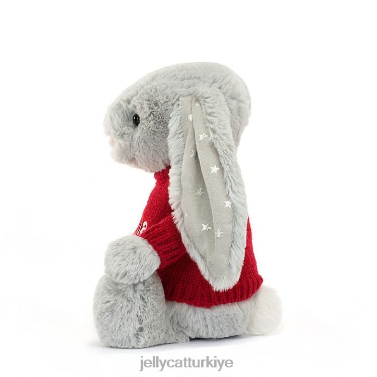 oyuncak Jellycat kişiselleştirilmiş gri kırmızı kazaklı utangaç ışıltılı tavşan JNF4L416
