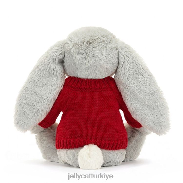 oyuncak Jellycat kişiselleştirilmiş gri kırmızı kazaklı utangaç ışıltılı tavşan JNF4L416