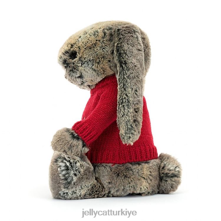 oyuncak Jellycat kişiselleştirilmiş gri kırmızı kazaklı utangaç pamuk kuyruklu tavşan JNF4L414
