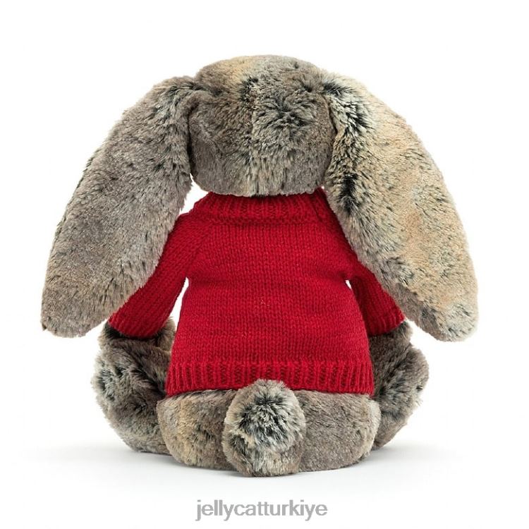 oyuncak Jellycat kişiselleştirilmiş gri kırmızı kazaklı utangaç pamuk kuyruklu tavşan JNF4L414