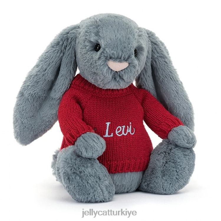 oyuncak Jellycat kişiselleştirilmiş kırmızı kazak mavisi ile utangaç esmer tavşan JNF4L473