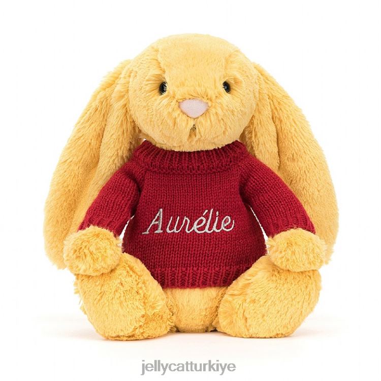 oyuncak Jellycat kişiselleştirilmiş kırmızı kazaklı güneş ışığına sahip utangaç tavşan JNF4L332