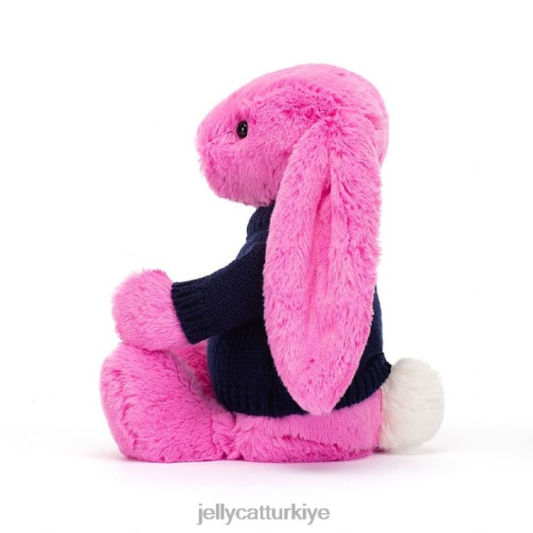 oyuncak Jellycat kişiselleştirilmiş lacivert kazaklı sıcak pembe utangaç tavşan JNF4L470
