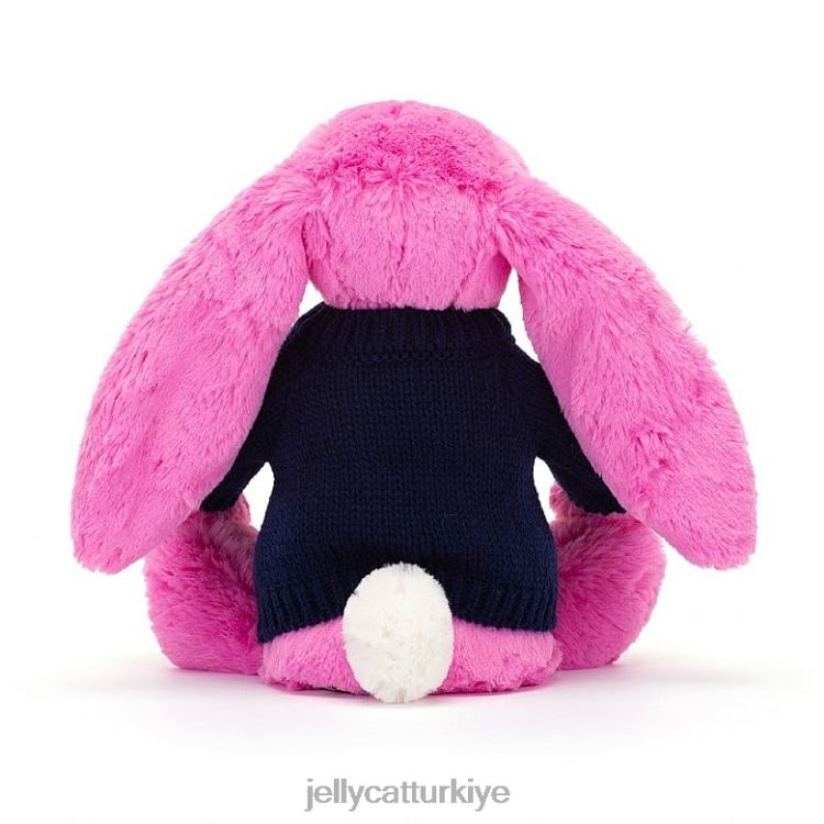 oyuncak Jellycat kişiselleştirilmiş lacivert kazaklı sıcak pembe utangaç tavşan JNF4L470