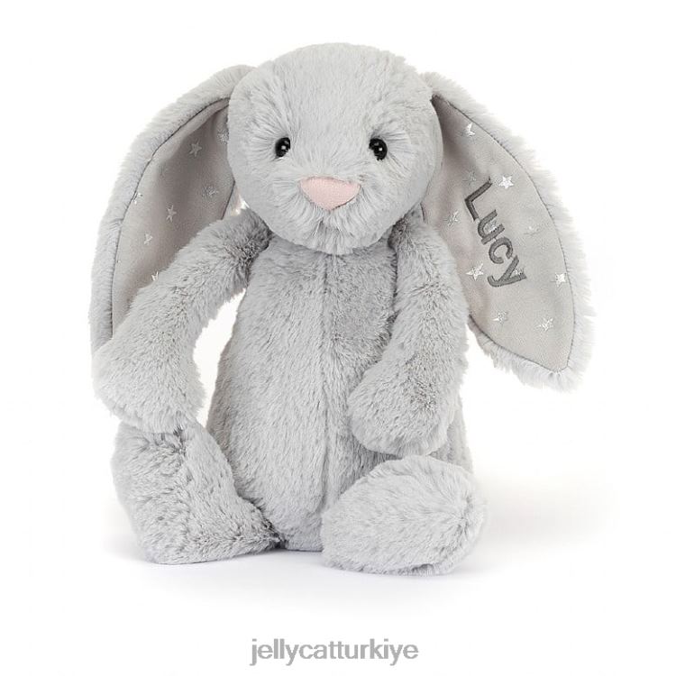 oyuncak Jellycat kişiselleştirilmiş utangaç ışıltılı tavşan orta gri JNF4L236