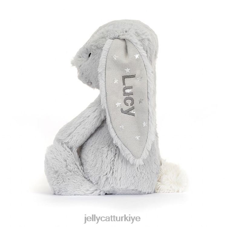 oyuncak Jellycat kişiselleştirilmiş utangaç ışıltılı tavşan orta gri JNF4L236