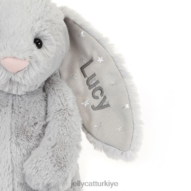 oyuncak Jellycat kişiselleştirilmiş utangaç ışıltılı tavşan orta gri JNF4L236