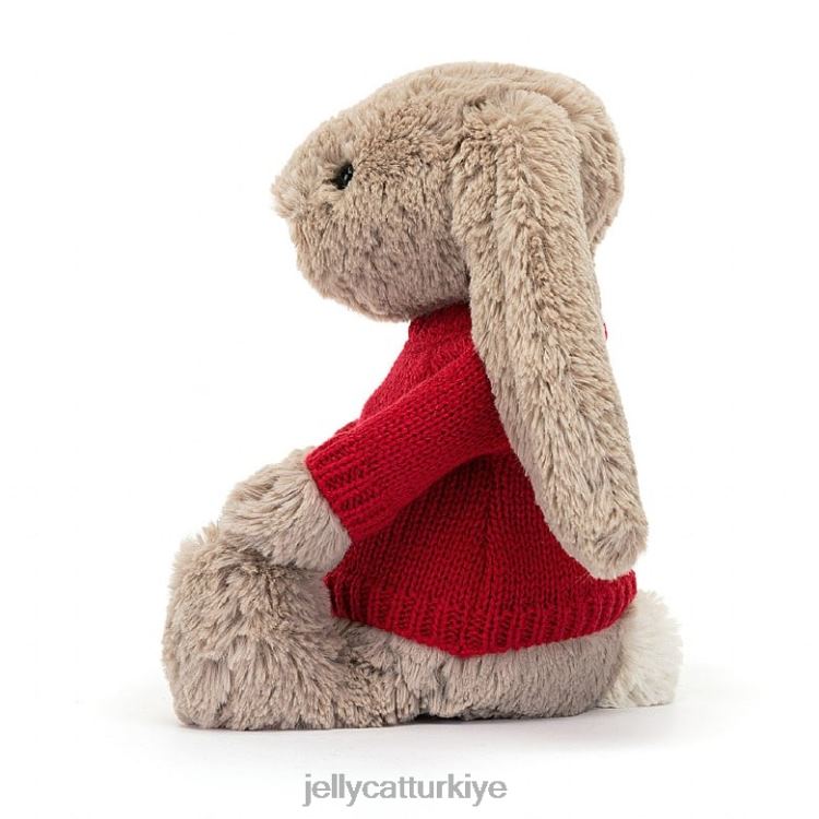 oyuncak Jellycat kişiye özel bej kırmızı kazaklı utangaç tavşan JNF4L178