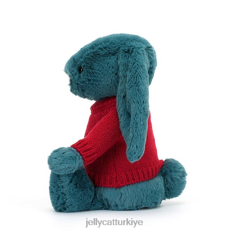 oyuncak Jellycat kişiye özel kırmızı kazaklı kolbalt mavisi ile utangaç mineral mavisi tavşan JNF4L415