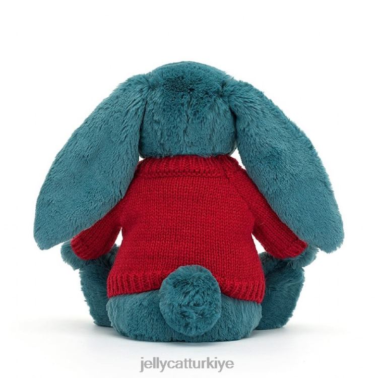 oyuncak Jellycat kişiye özel kırmızı kazaklı kolbalt mavisi ile utangaç mineral mavisi tavşan JNF4L415
