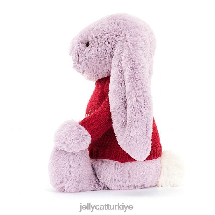 oyuncak Jellycat kişiye özel kırmızı kazaklı leylak rengi utangaç tavşan JNF4L300