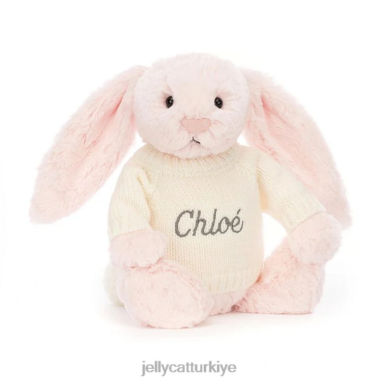 oyuncak Jellycat kişiye özel krem ​​rengi bebek pembesi kazaklı utangaç pembe tavşan JNF4L159