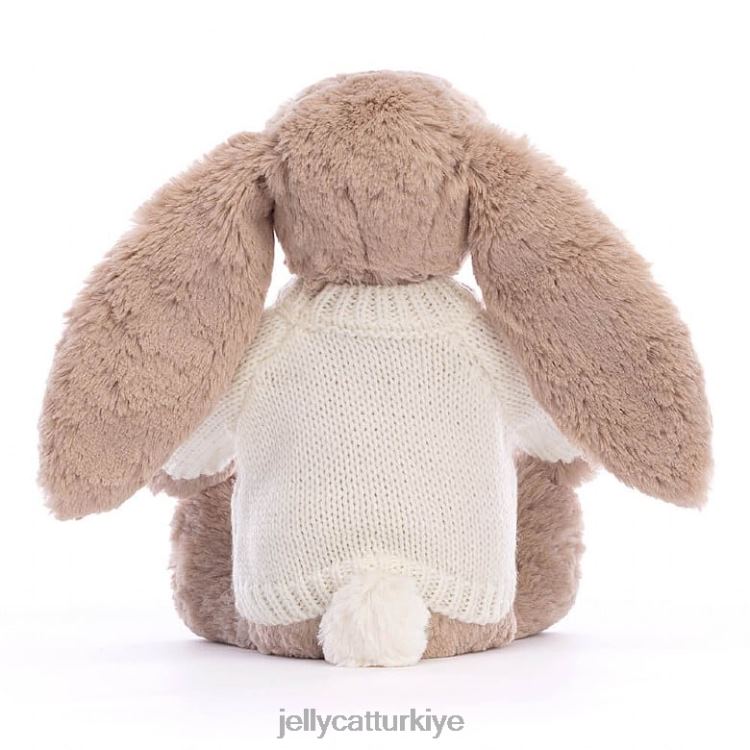 oyuncak Jellycat kişiye özel krem ​​rengi bej kazaklı utangaç tavşan JNF4L146
