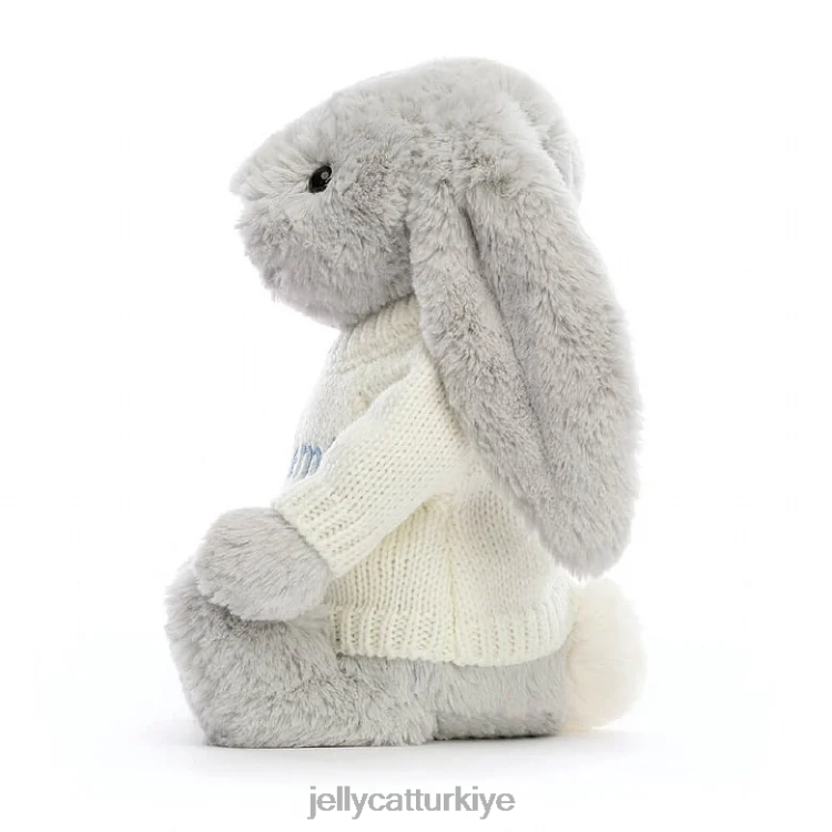 oyuncak Jellycat kişiye özel krem ​​rengi gümüş rengi kazaklı utangaç tavşan JNF4L371
