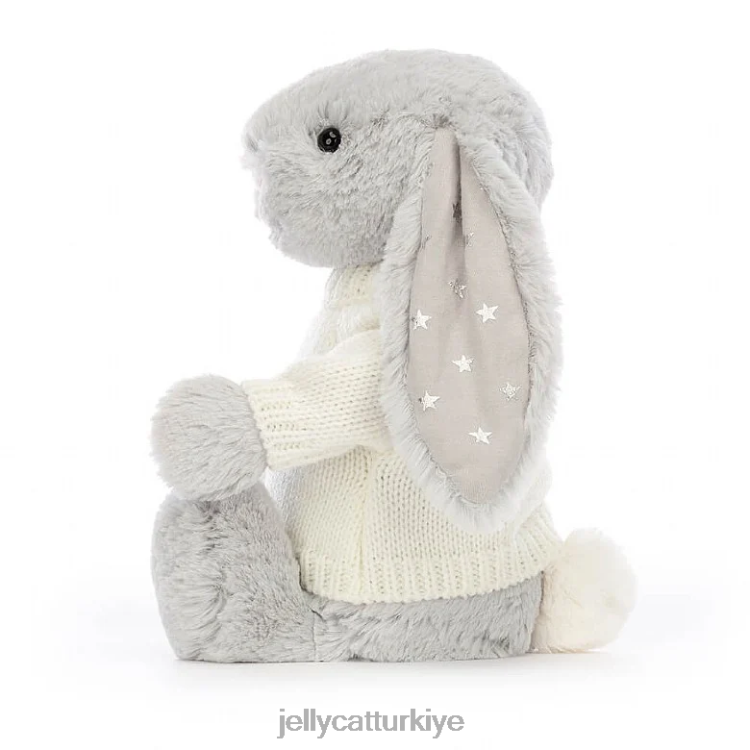 oyuncak Jellycat kişiye özel krem ​​rengi gri kazaklı utangaç ışıltılı tavşan JNF4L267