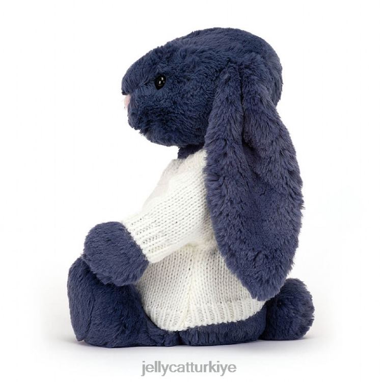 oyuncak Jellycat kişiye özel krem ​​rengi kazaklı utangaç tavşan lacivert JNF4L389