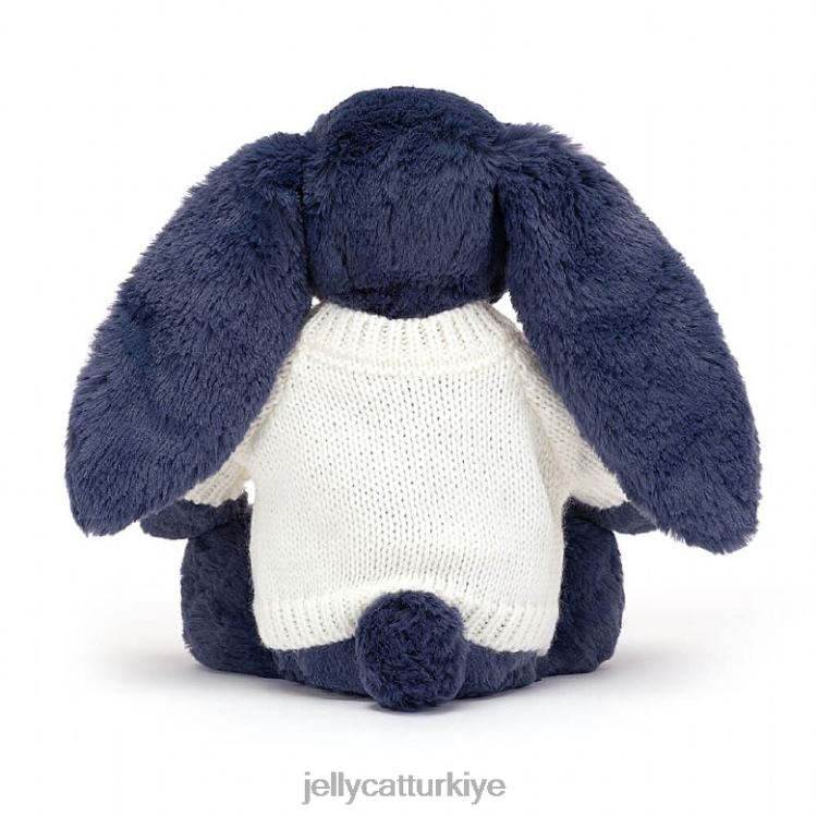 oyuncak Jellycat kişiye özel krem ​​rengi kazaklı utangaç tavşan lacivert JNF4L389