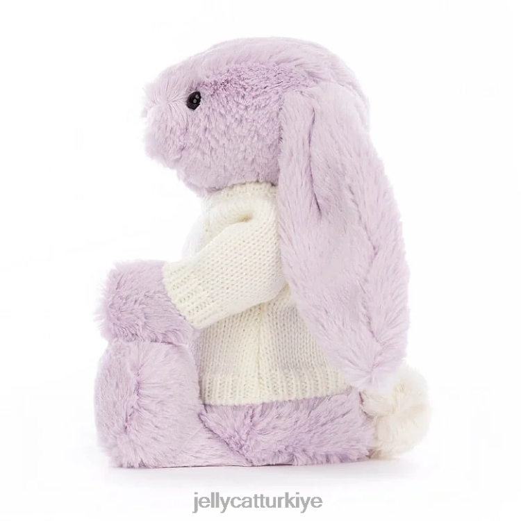 oyuncak Jellycat kişiye özel krem ​​rengi leylak rengi kazaklı utangaç tavşan JNF4L257