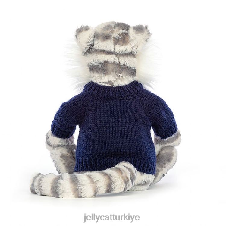 oyuncak Jellycat Kişiye özel gri ve beyaz lacivert kazaklı utangaç kar kaplanı JNF4L579