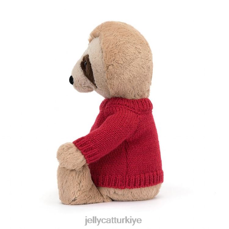 oyuncak Jellycat Kişiye özel kırmızı kazakla utangaç tembellik JNF4L205