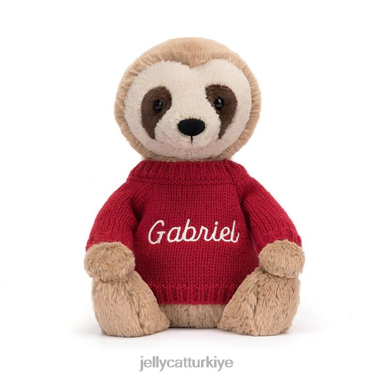 oyuncak Jellycat Kişiye özel kırmızı kazakla utangaç tembellik JNF4L205