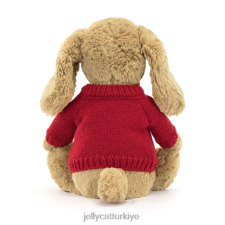 oyuncak Jellycat kişiselleştirilmiş bej kırmızı kazaklı utangaç şekerleme köpek yavrusu JNF4L158